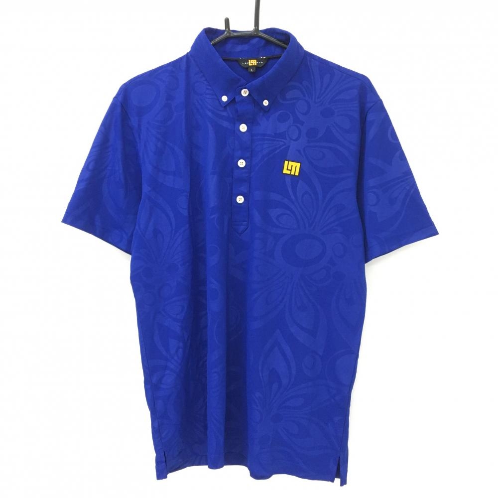【美品】ラウドマウス 半袖ポロシャツ ネイビー 総柄 シャガデリック ボタンダウン メンズ L ゴルフウェア LOUDMOUTH