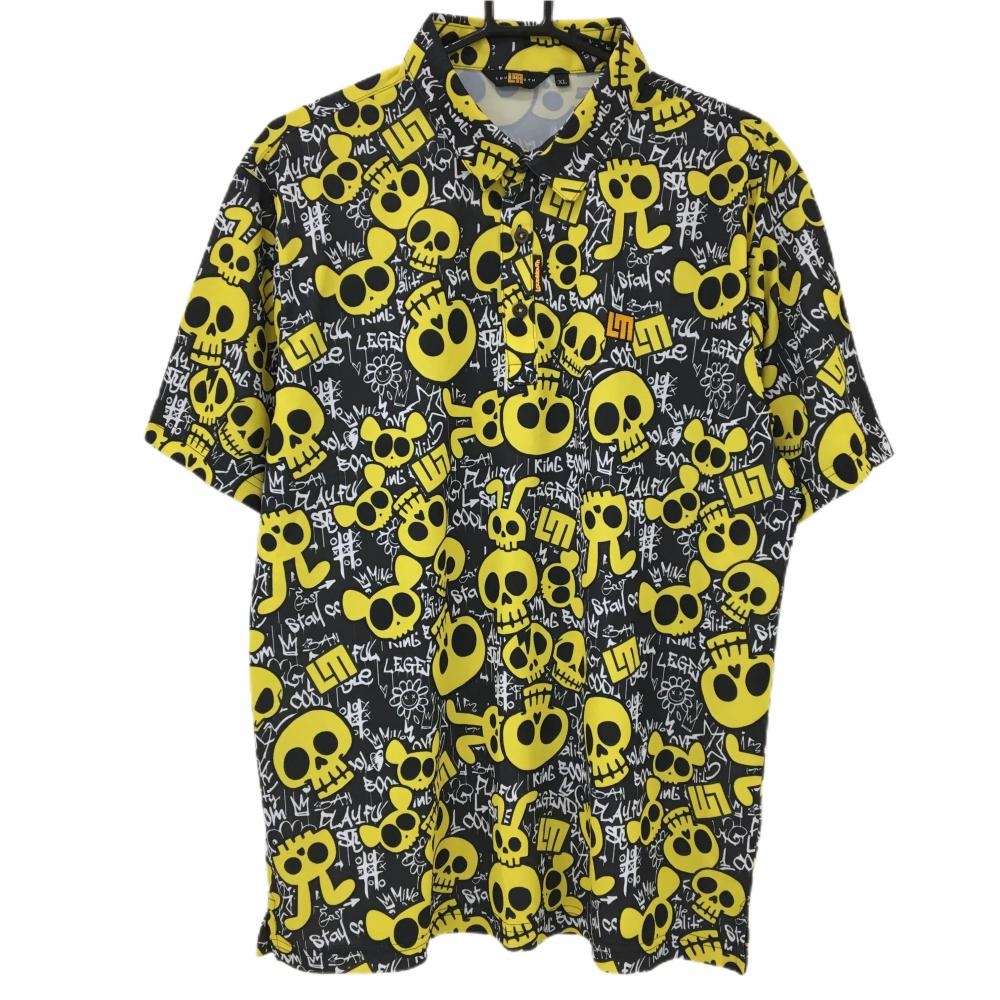 【超美品】ラウドマウス 半袖ポロシャツ 黒×イエロー アニマルスカルズ 総柄 メンズ XL ゴルフウェア LOUDMOUTH