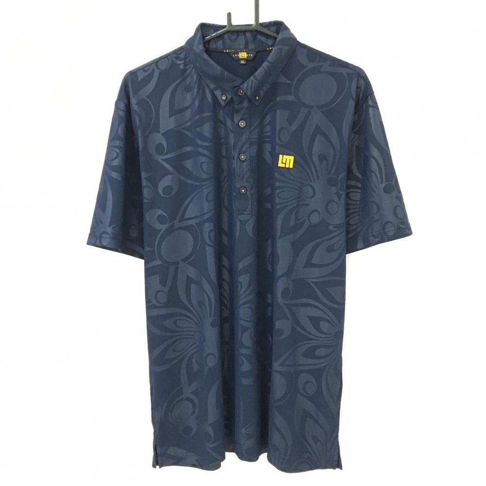 【超美品】ラウドマウス 半袖ポロシャツ ネイビー シャガデリック柄 ロゴ刺しゅう メンズ XL ゴルフウェア LOUDMOUTH