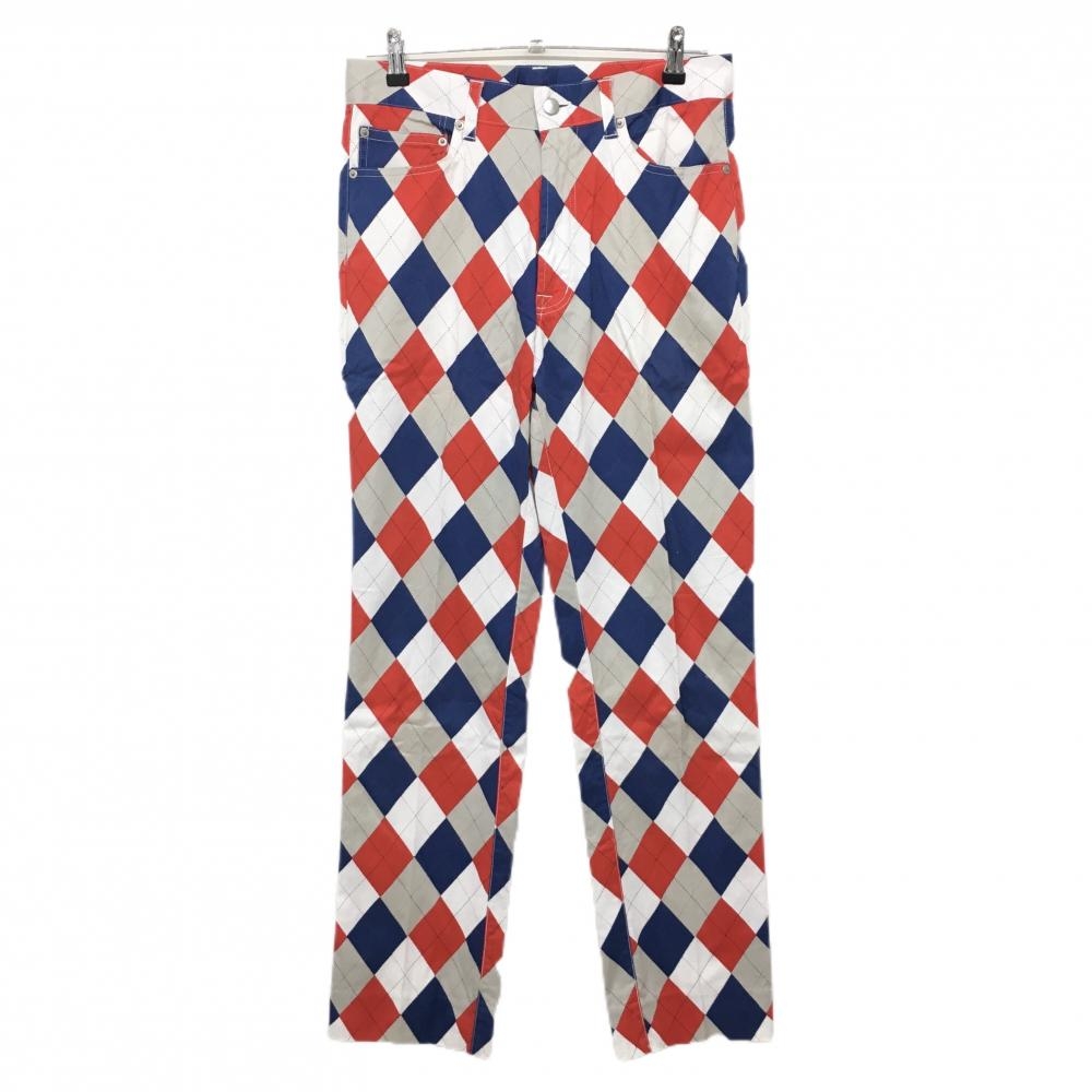 ラウドマウス パンツ 白×ブルー×レッド アーガイル柄 ヒップ汚れ、色褪せ メンズ  ゴルフウェア LOUDMOUTH