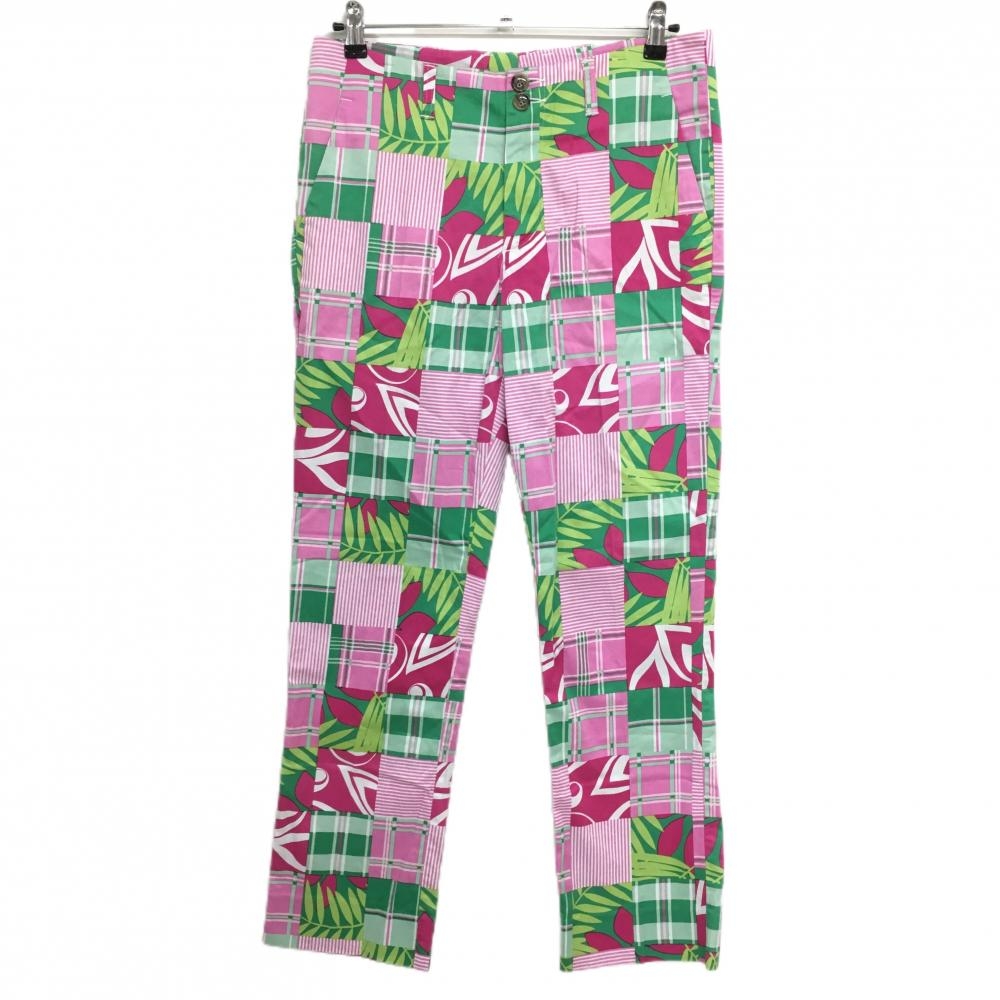 【美品】ラウドマウス パンツ ピンク×グリーン 総柄 格子 チェック ストレッチ  メンズ L ゴルフウェア LOUDMOUTH