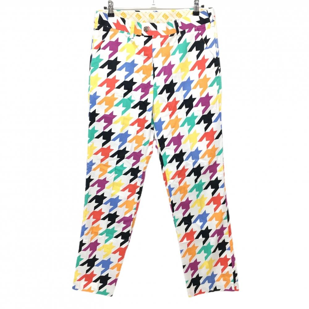 ラウドマウス パンツ 白×マルチカラー ラズルダズル バックロゴ メンズ 34×32L ゴルフウェア LOUDMOUTH