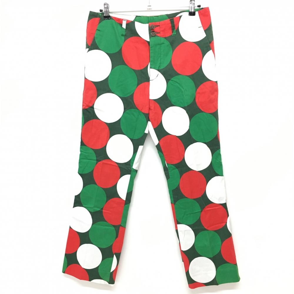 ラウドマウス パンツ ダークグリーン×レッド 総柄 ドット メンズ 34×32L ゴルフウェア LOUDMOUTH