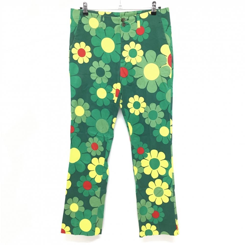 ラウドマウス パンツ ダークグリーン×イエロー 花柄 フラワー バックロゴ  メンズ 34XUF ゴルフウェア LOUDMOUTH
