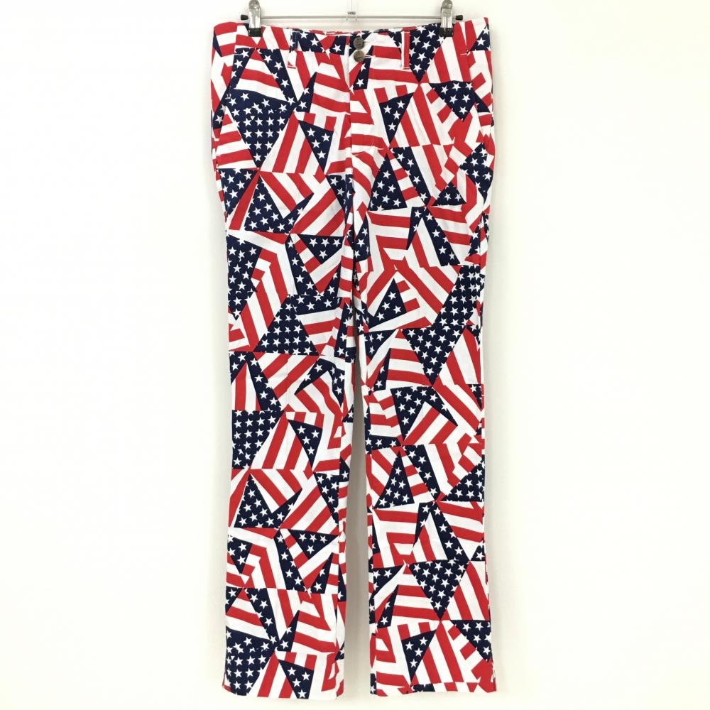 ラウドマウス パンツ 白×ネイビー スターズ＆ストライプス柄 バックロゴ メンズ LL ゴルフウェア LOUDMOUTH