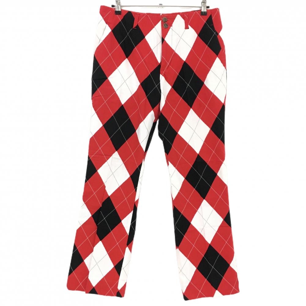 【美品】ラウドマウス パンツ レッド×白 アーガイル柄 バックロゴ メンズ 34×32L ゴルフウェア LOUDMOUTH