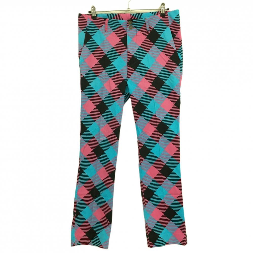 ラウドマウス パンツ ライトブルー×黒 斜め格子柄 バックロゴ メンズ 34×32L ゴルフウェア LOUDMOUTH