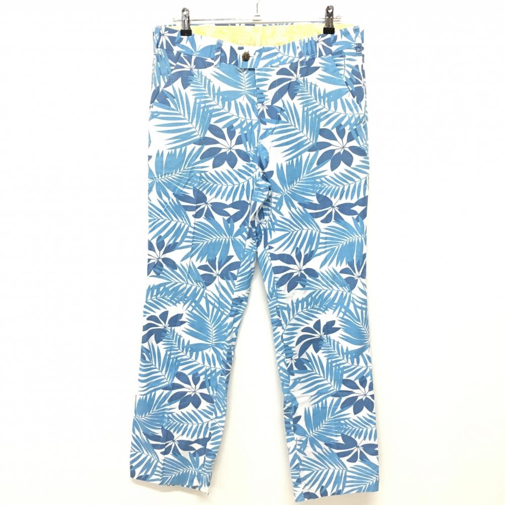 ラウドマウス パンツ 白×ライトブルー リーフ柄 バックロゴ  メンズ 34X32L ゴルフウェア LOUDMOUTH