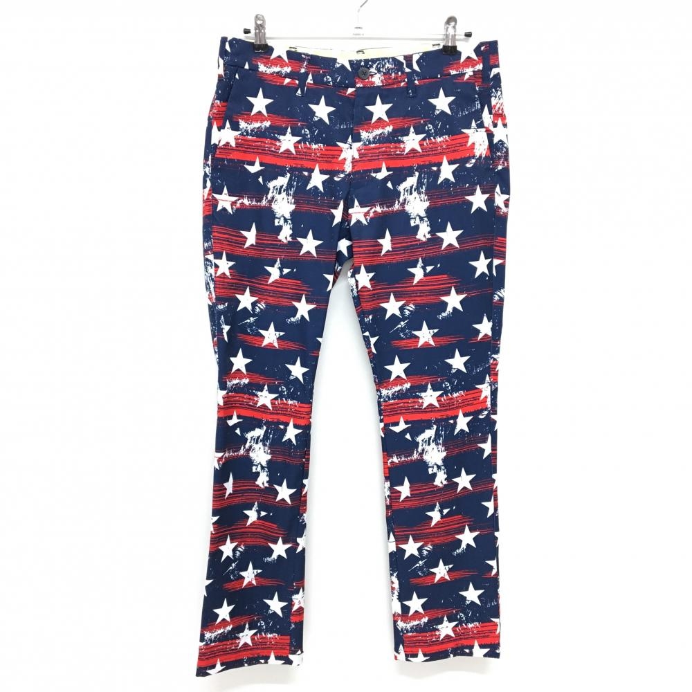 ラウドマウス パンツ ネイビー×レッド×白 プリマスロック 星 総柄 メンズ L ゴルフウェア LOUDMOUTH