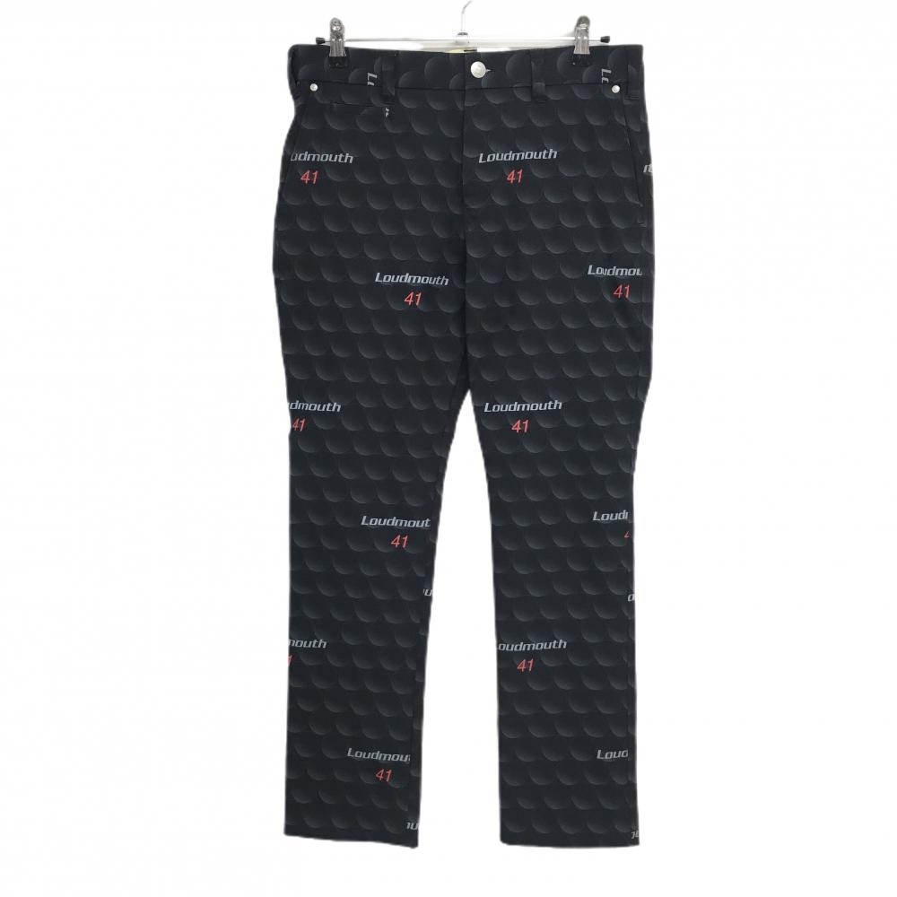 【美品】ラウドマウス パンツ 黒×グレー ドット調×ロゴ総柄 メンズ L ゴルフウェア LOUDMOUTH