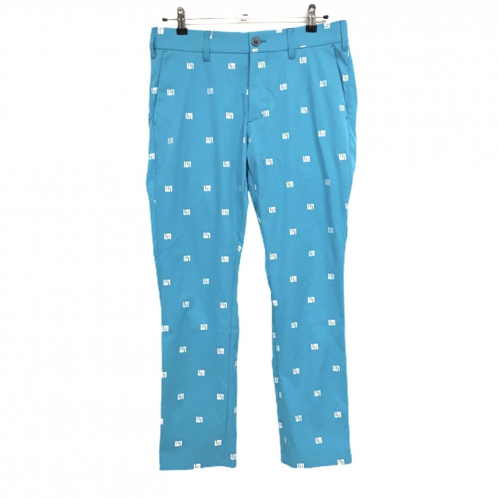 【超美品】ラウドマウス パンツ ライトブルー×白 ロゴ刺しゅう総柄 ストレッチ メンズ M ゴルフウェア LOUDMOUTH