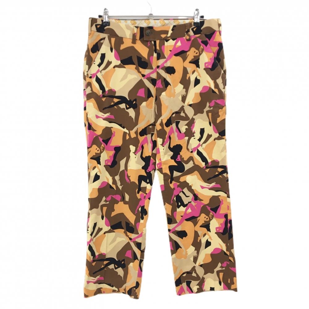 ラウドマウス パンツ ブラウン×オレンジ 総柄 女性 メンズ 34×32L ゴルフウェア LOUDMOUTH