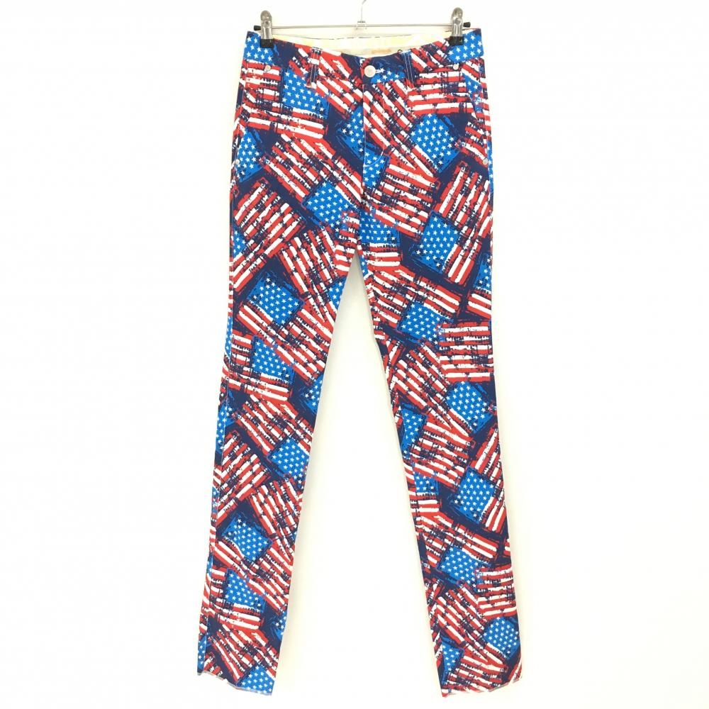 【新品】ラウドマウス パンツ レッド×ライトブルー×白 星条旗柄 ストレッチ メンズ S ゴルフウェア LOUDMOUTH