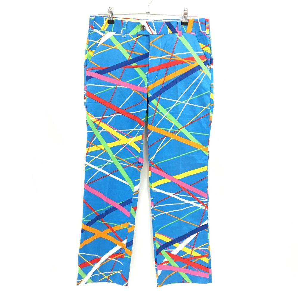 【美品】ラウドマウス パンツ ライトブルー×マルチカラー 総柄 スティックス  メンズ 32×32 ゴルフウェア LOUDMOUTH