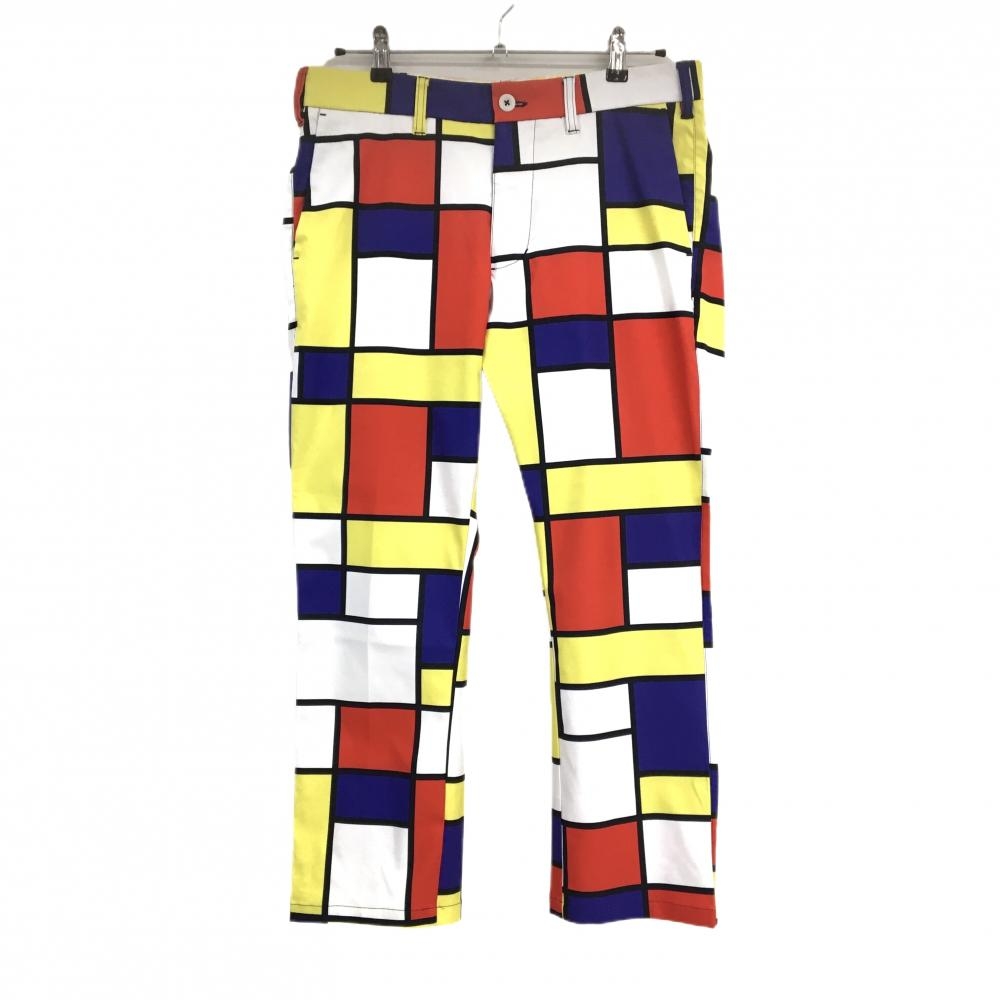 【美品】ラウドマウス パンツ 白×黒×マルチカラー グッチトリート 総柄 ストレッチ メンズ L ゴルフウェア LOUDMOUTH
