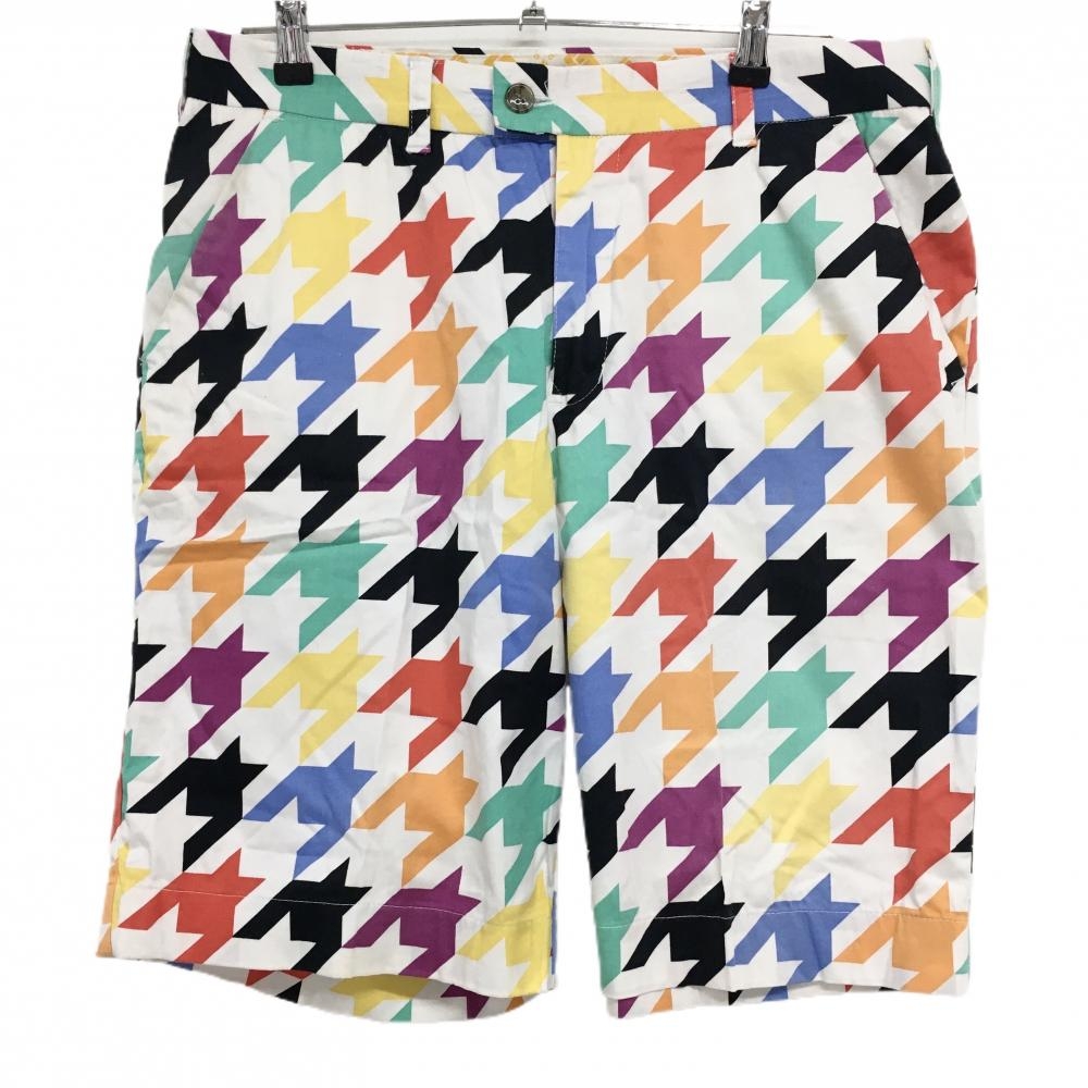ラウドマウス ハーフパンツ 白×マルチカラー ラズルダズル バックロゴ メンズ 34 ゴルフウェア LOUDMOUTH