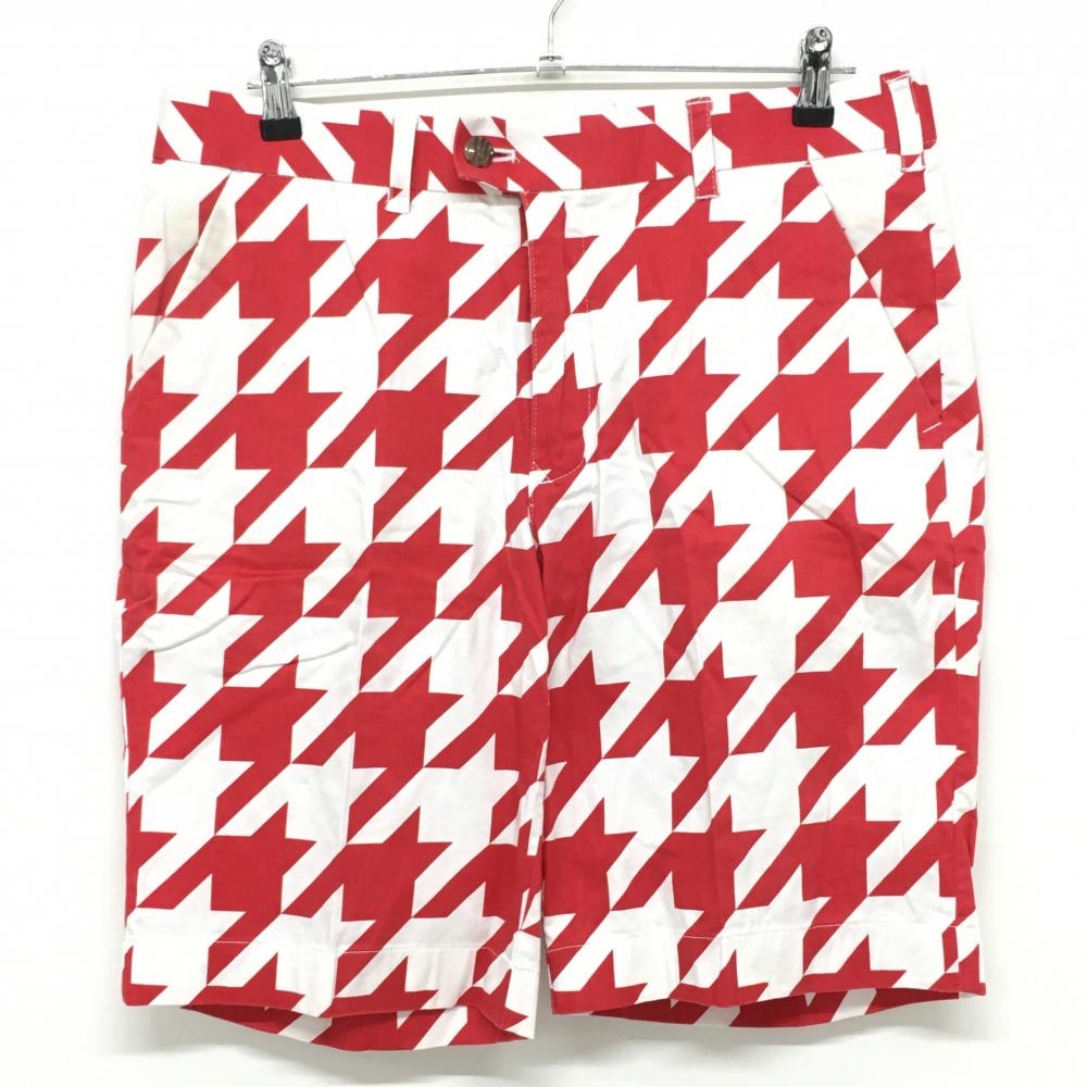 ラウドマウス ハーフパンツ 白×レッド 総柄 バックロゴ メンズ 34 ゴルフウェア LOUDMOUTH