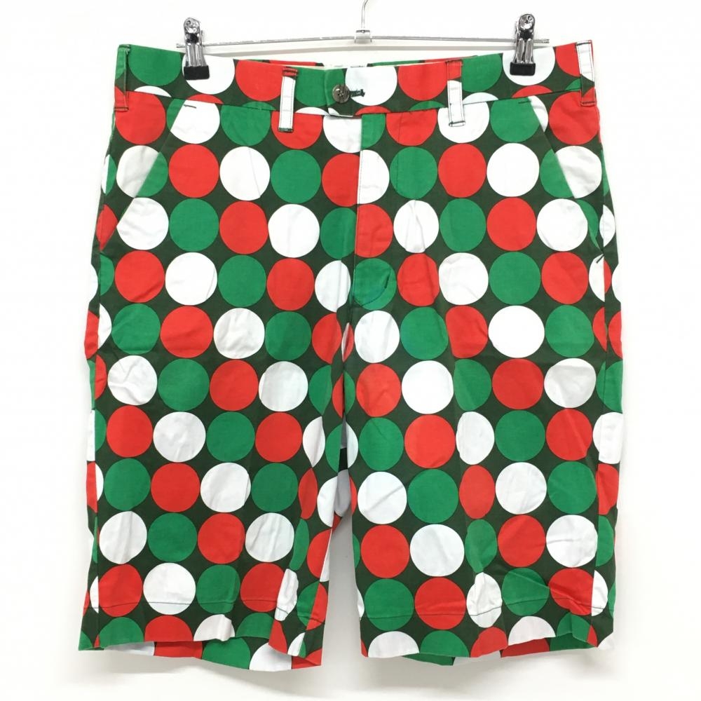 【美品】ラウドマウス ハーフパンツ ダークグリーン×レッド　ディスコボールズ メンズ 34 ゴルフウェア LOUDMOUTH
