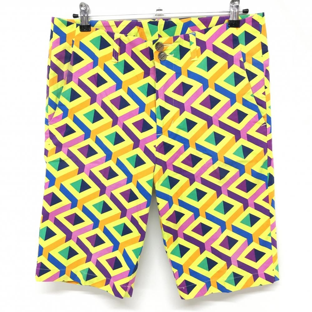 ラウドマウス ハーフパンツ イエロー×パープル 総柄 バックロゴ メンズ LL ゴルフウェア LOUDMOUTH
