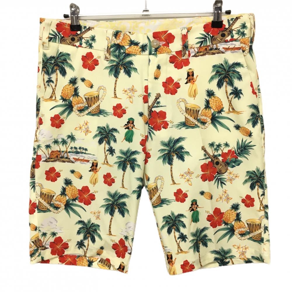【超美品】ラウドマウス ハーフパンツ アイボリー×グリーン アウトリガー柄 バックロゴ メンズ LL ゴルフウェア LOUDMOUTH