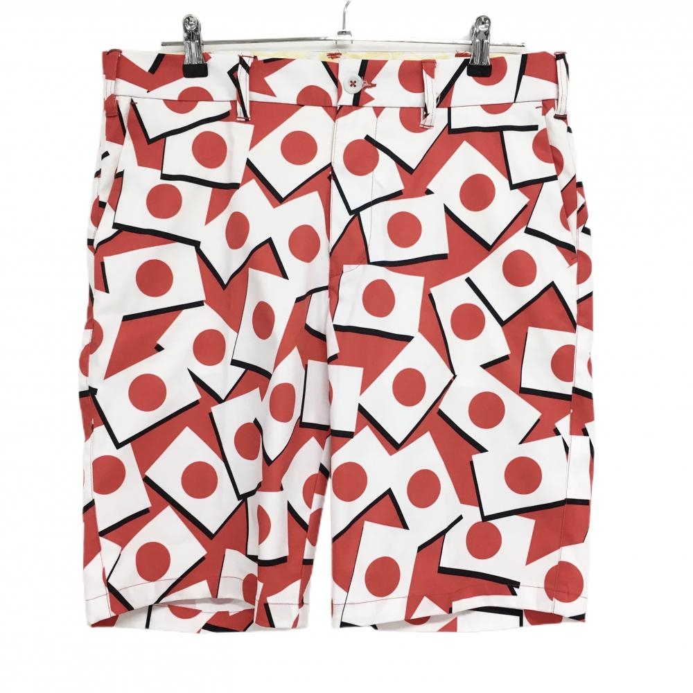 【美品】ラウドマウス ハーフパンツ レッド×白 ジャパンフラッグ柄 バックロゴ メンズ LL ゴルフウェア LOUDMOUTH