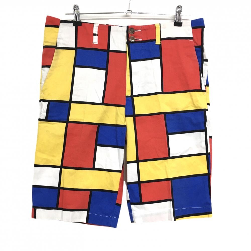 ラウドマウス ハーフパンツ 白×レッド ダッチトリート柄 バックロゴ メンズ 34 ゴルフウェア LOUDMOUTH