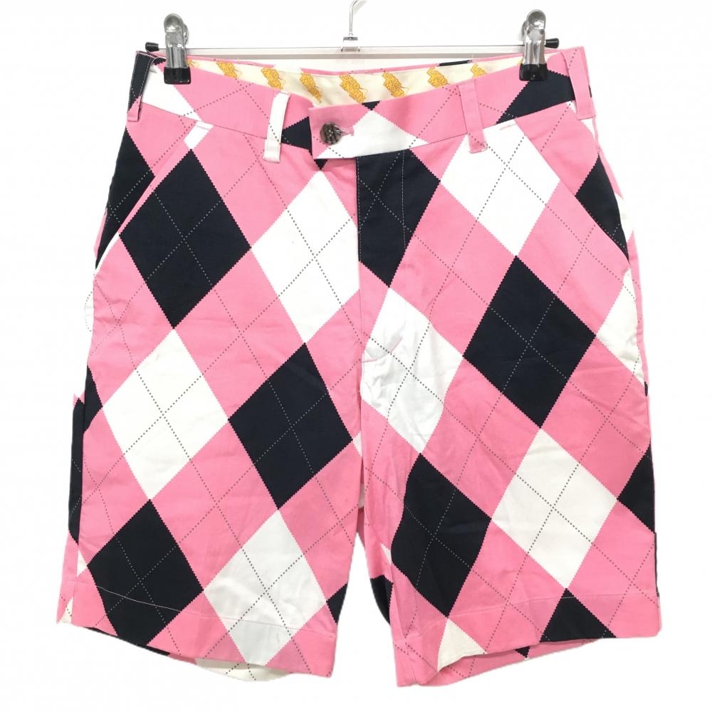 【新品】ラウドマウス ハーフパンツ ピンク×白 アーガイル メンズ 30 ゴルフウェア LOUDMOUTH