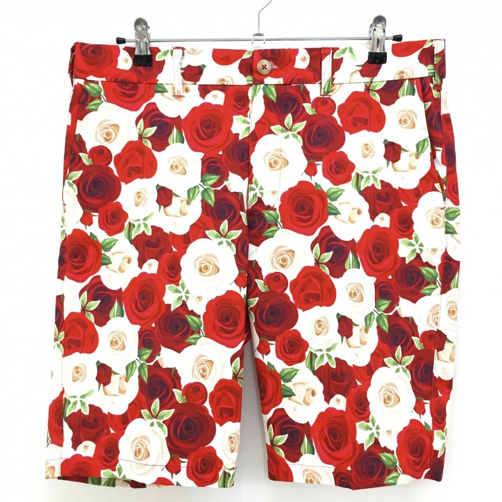 【超美品】ラウドマウス ハーフパンツ レッド×白 ロージー ローズ柄 ストレッチ メンズ LL ゴルフウェア LOUDMOUTH