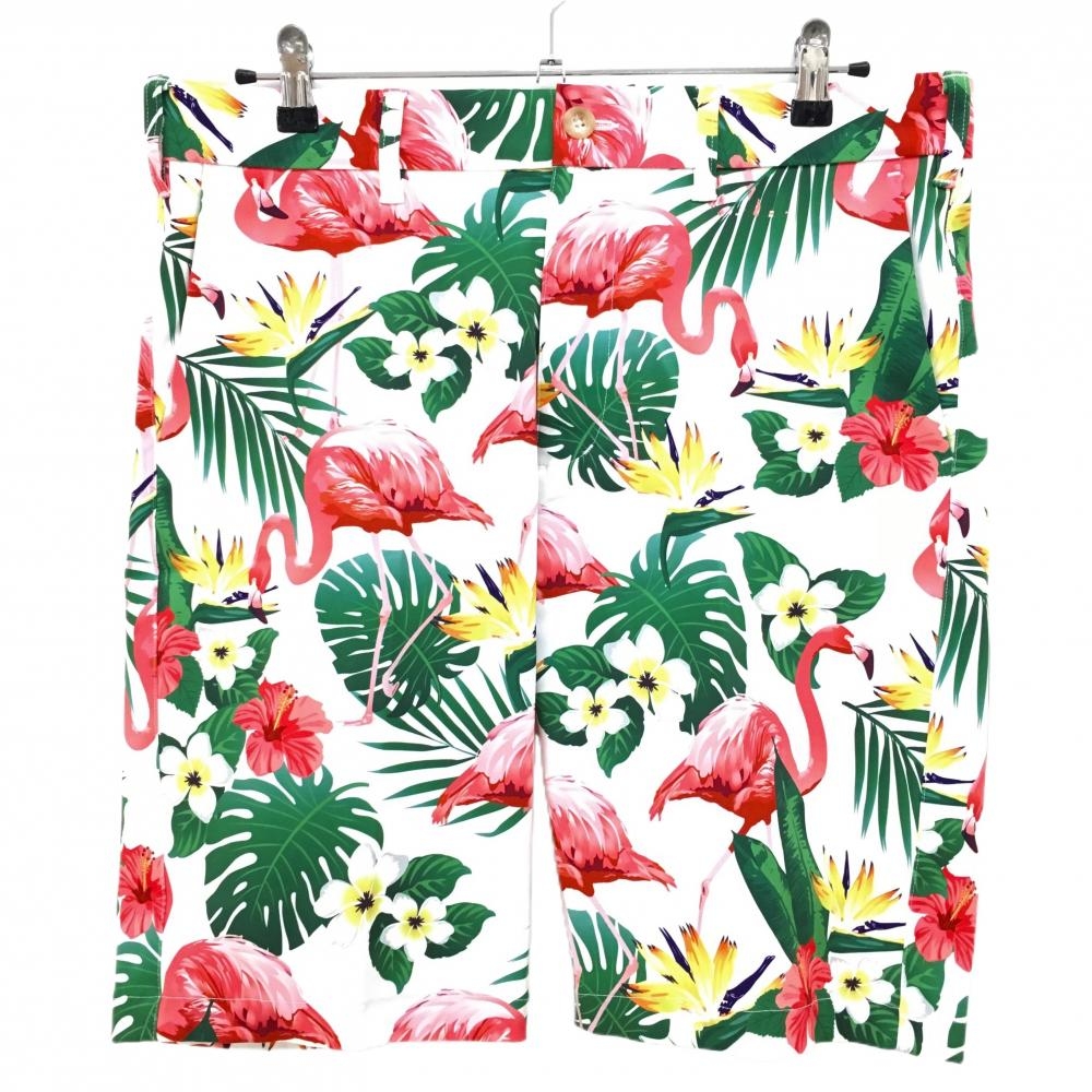 【美品】ラウドマウス ハーフパンツ 白×ピンク フラミンゴベイ ストレッチ メンズ LL ゴルフウェア LOUDMOUTH