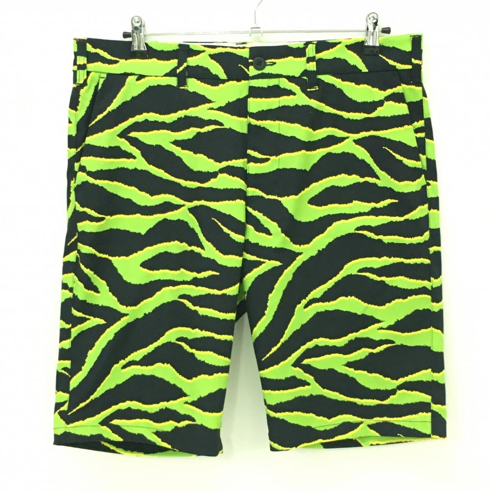 【超美品】ラウドマウス ハーフパンツ ライトグリーン×黒 ゼブラ柄調 ストレッチ メンズ LL ゴルフウェア LOUDMOUTH