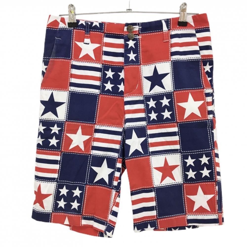 ラウドマウス ハーフパンツ レッド×ネイビー 星柄 ストレッチ メンズ 32 ゴルフウェア LOUDMOUTH