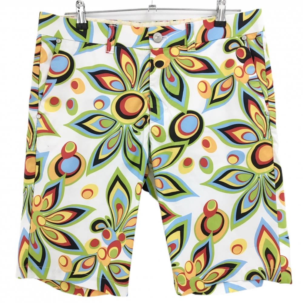 【美品】ラウドマウス ハーフパンツ 白×マルチカラー シャガデリックホワイト  メンズ LL ゴルフウェア LOUDMOUTH
