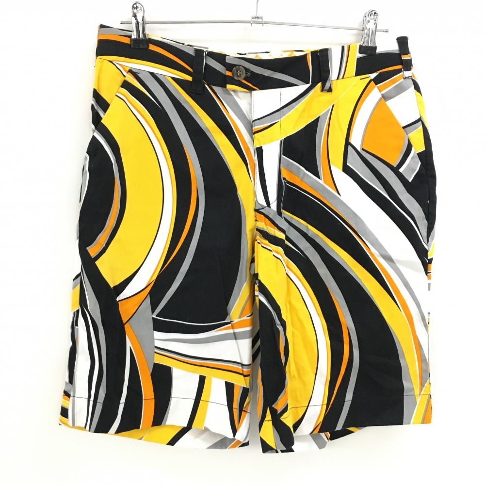 ラウドマウス ハーフパンツ 黒×イエロー×白 総柄  メンズ 32 ゴルフウェア LOUDMOUTH