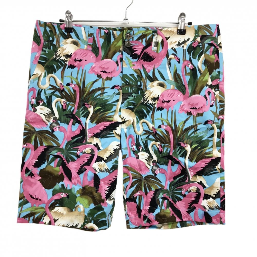 【新品】ラウドマウス ハーフパンツ ライトブルー×ピンク ピンクフラミンゴ ストレッチ メンズ XXL ゴルフウェア 大きいサイズ LOUDMOUTH