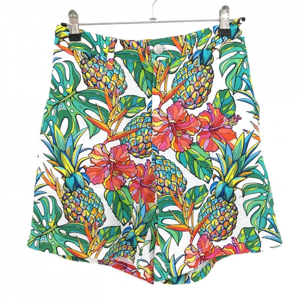 【超美品】ラウドマウス ハーフパンツ 白×グリーン×レッド 花柄 リーフ柄 パイナップル柄 メンズ M ゴルフウェア LOUDMOUTH