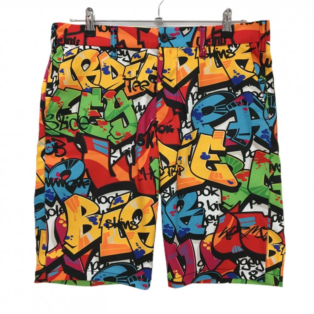 【超美品】ラウドマウス ハーフパンツ オレンジ×マルチカラー タグス 総柄 メンズ L ゴルフウェア LOUDMOUTH