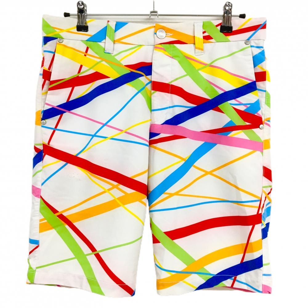 ラウドマウス ハーフパンツ 白×マルチカラー スティクスホワイト 総柄 裏地付き メンズ L ゴルフウェア LOUDMOUTH