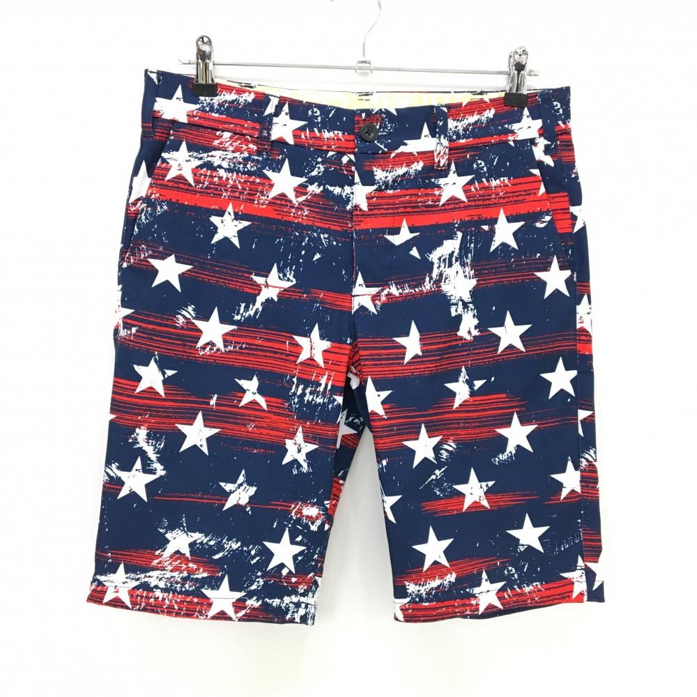 【超美品】ラウドマウス ハーフパンツ ネイビー×白 総柄 星 メンズ M ゴルフウェア LOUDMOUTH