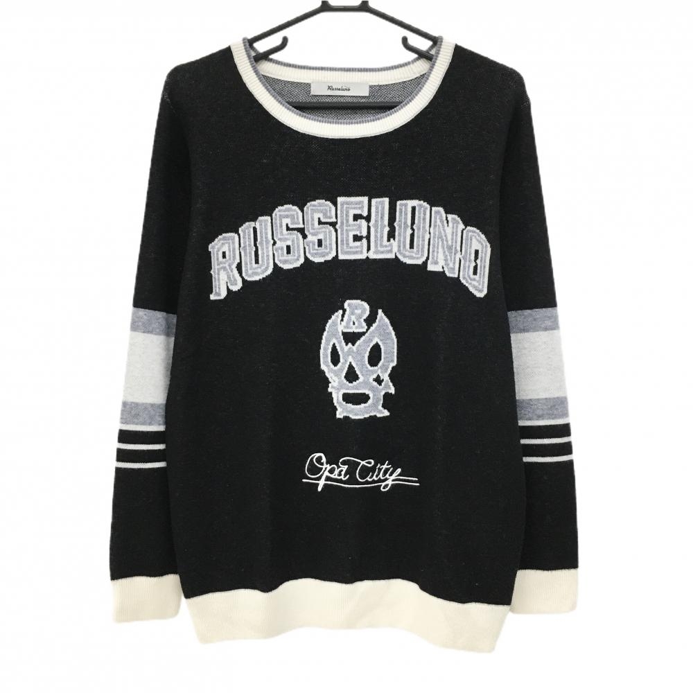 【美品】ラッセルノ セーター 黒×白 ルチャマスク 羊毛混 ニット  メンズ M ゴルフウェア RUSSELUNO