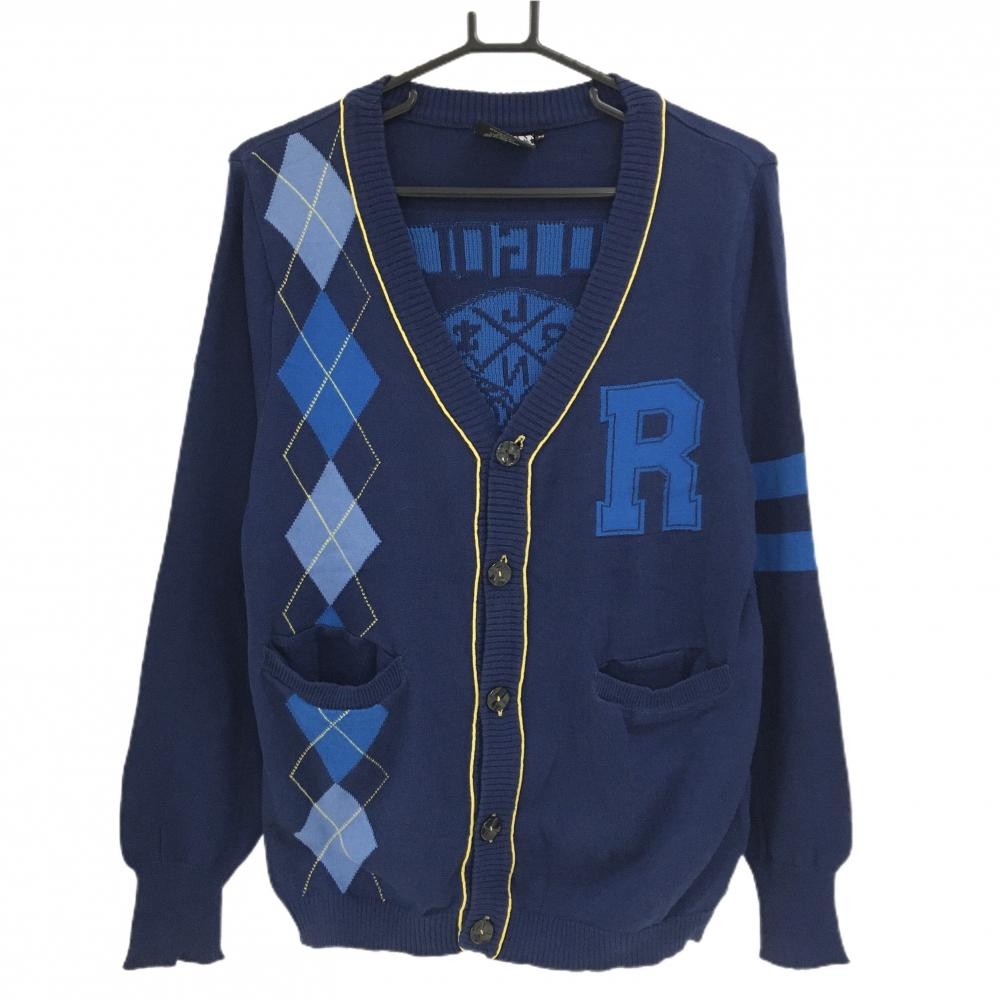 ラッセルノ ニットカーディガン ネイビー×ブルー 一部アーガイル  メンズ M ゴルフウェア RUSSELUNO