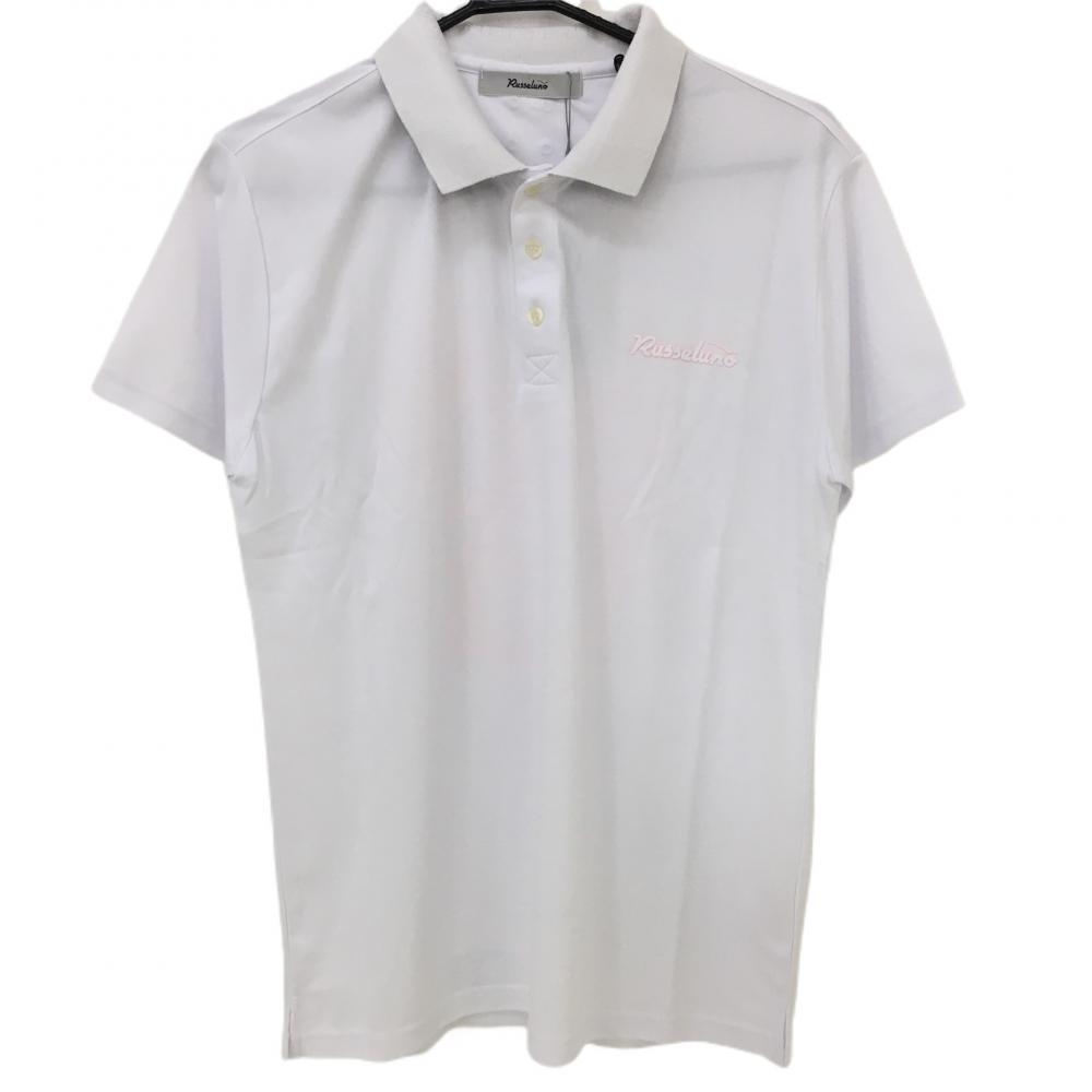 【新品】ラッセルノ 半袖ポロシャツ 白×オレンジ ビッグルチャマスク メンズ 4 ゴルフウェア RUSSELUNO