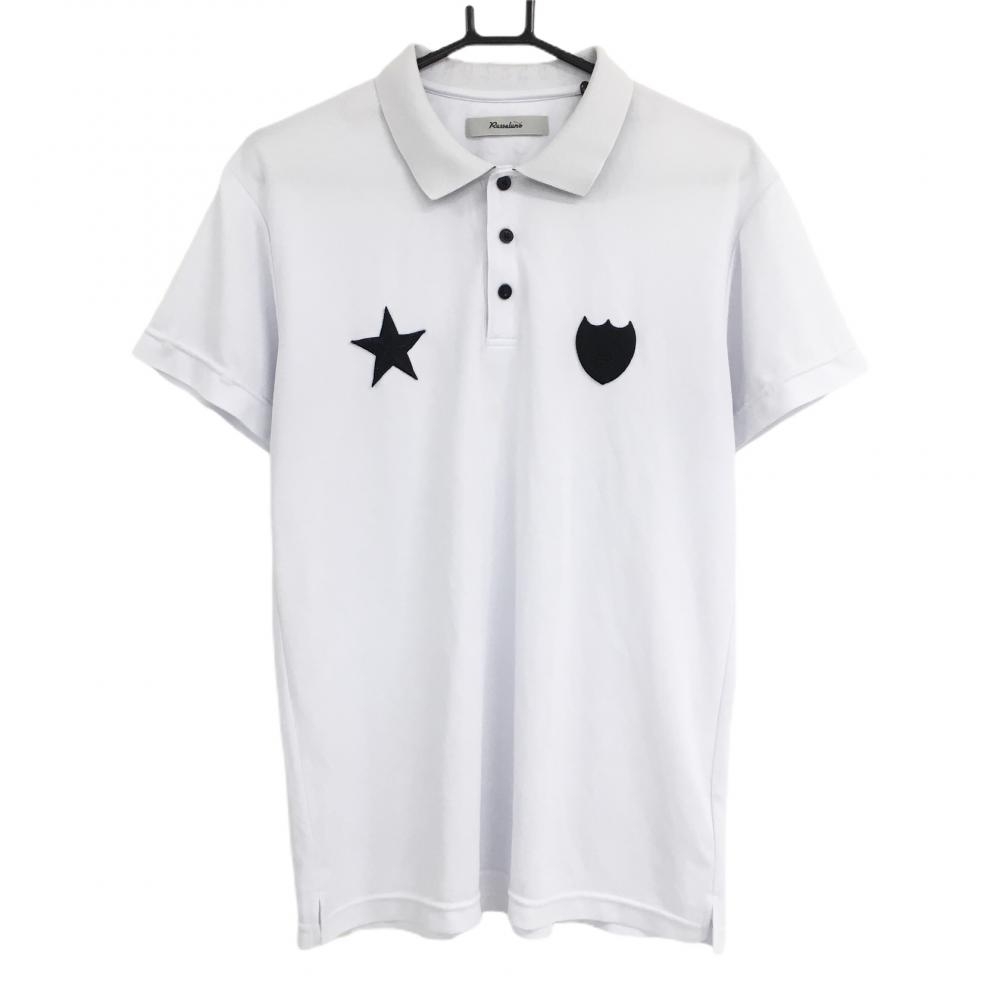 ラッセルノ 半袖ポロシャツ 白×黒 ルチャマスク 襟裏ロゴ 星ワッペン  メンズ 5(L) ゴルフウェア RUSSELUNO 画像