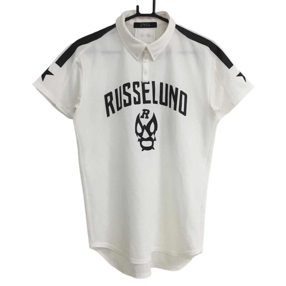 ラッセルノ 半袖ポロシャツ 白×黒 ルチャマスク 袖ライン ボタンダウン  メンズ 5(L) ゴルフウェア RUSSELUNO