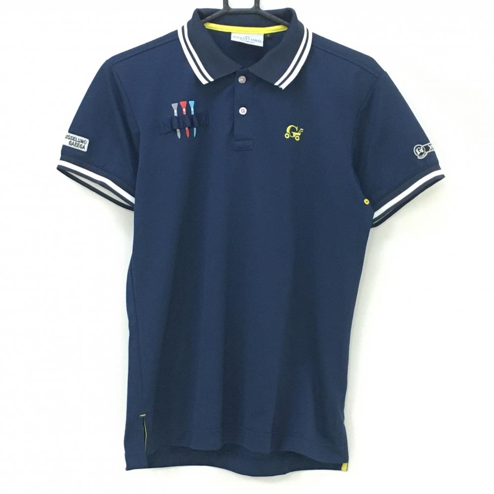【美品】ラッセルノ 半袖ポロシャツ ネイビー×白 袖・襟ライン  メンズ 4(M) ゴルフウェア RUSSELUNO
