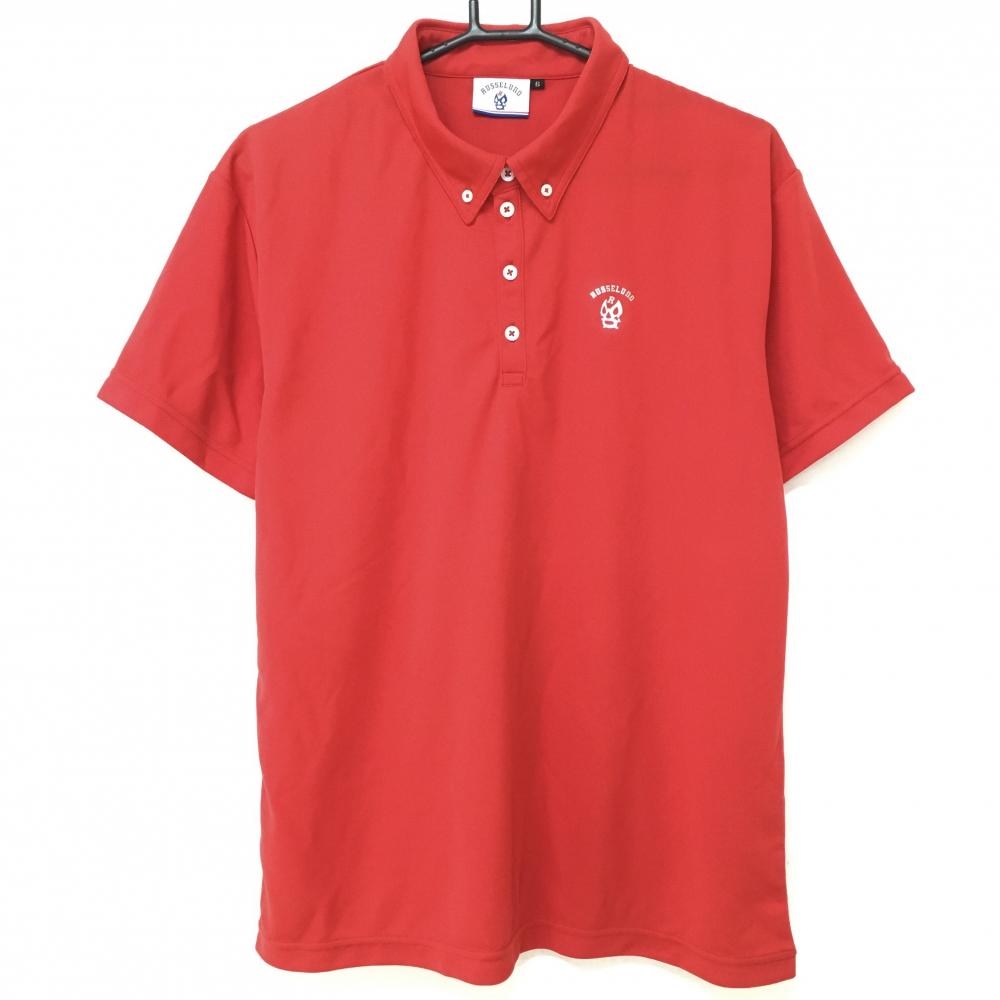 【超美品】ラッセルノ 半袖ポロシャツ レッド ロゴシルバー ルチャマスク メンズ 6(XL) ゴルフウェア RUSSELUNO