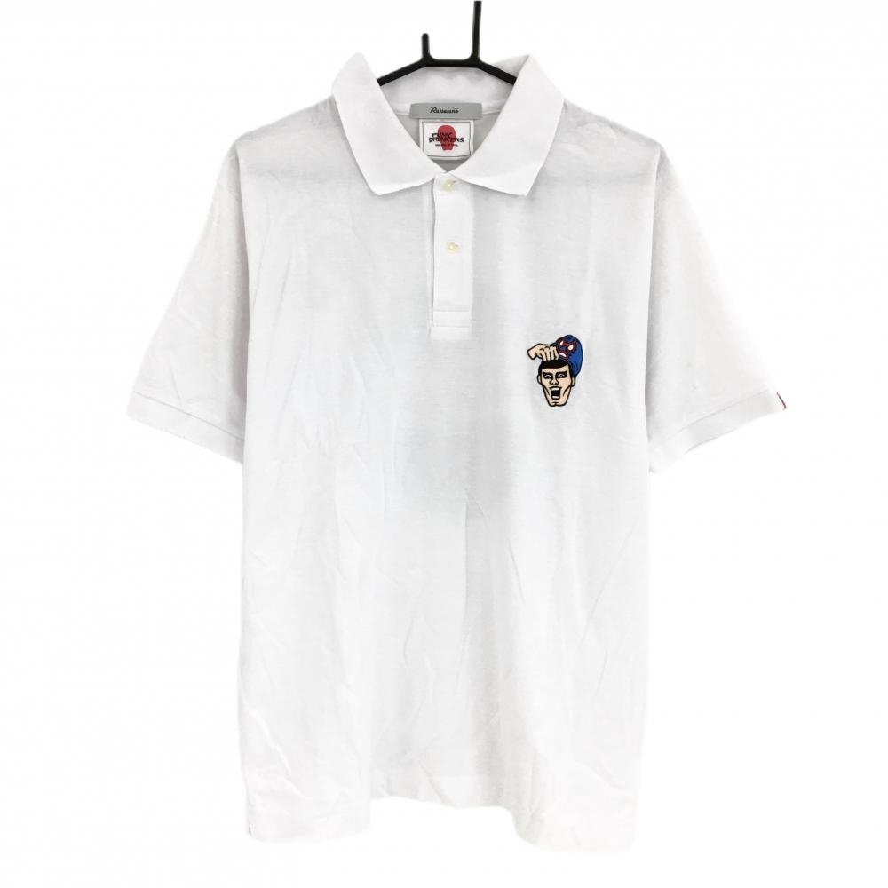 【超美品】ラッセルノ×PUNK DRUNKERS 半袖ポロシャツ 白 バックロゴ メンズ 6(XL) ゴルフウェア RUSSELUNO