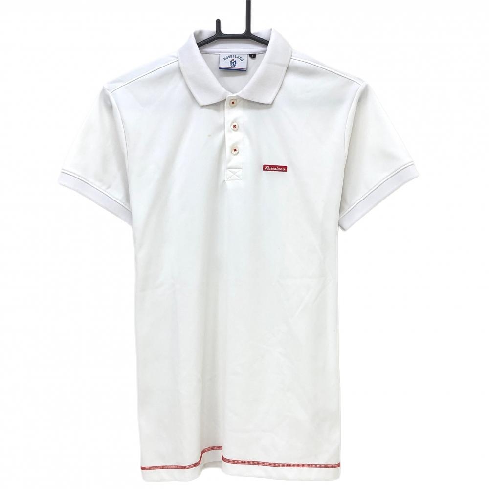 【美品】ラッセルノ 半袖ポロシャツ 白×ブルー 背面ルチャマスク メンズ 4(M) ゴルフウェア RUSSELUNO