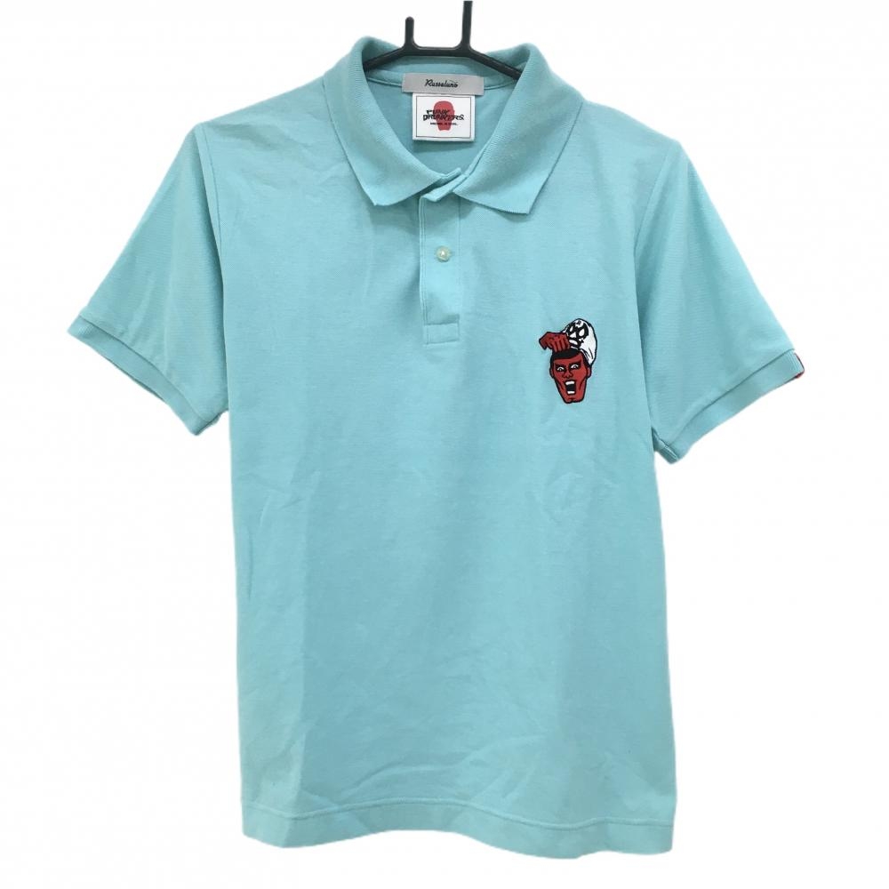 ラッセルノ×PUNK DRUNKERS 半袖ポロシャツ ライトブルー ルチャマスク  メンズ 4(M) ゴルフウェア RUSSELUNO