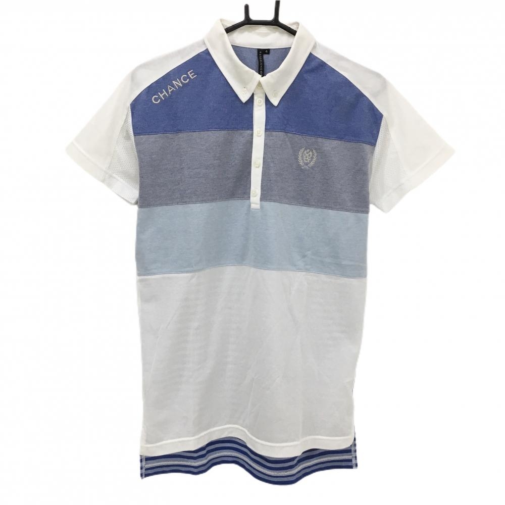 ラッセルノ 半袖ポロシャツ ブルー×ライトブルー×白 背面ボーダー ルチャ 袖下メッシュ   メンズ 4(M) ゴルフウェア RUSSELUNO