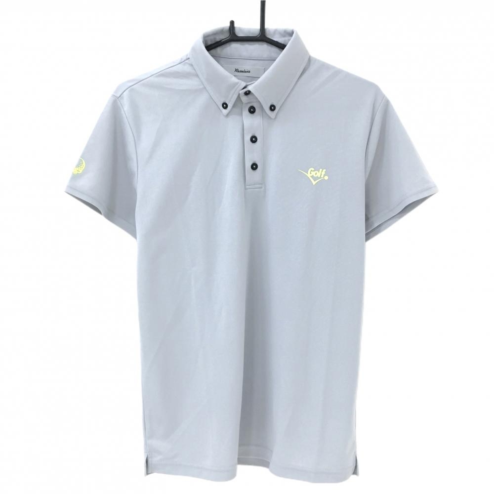 【超美品】ラッセルノ 半袖ポロシャツ グレー×蛍光イエロー ボタンダウン 襟下レースアップ メンズ 4(M) ゴルフウェア RUSSELUNO